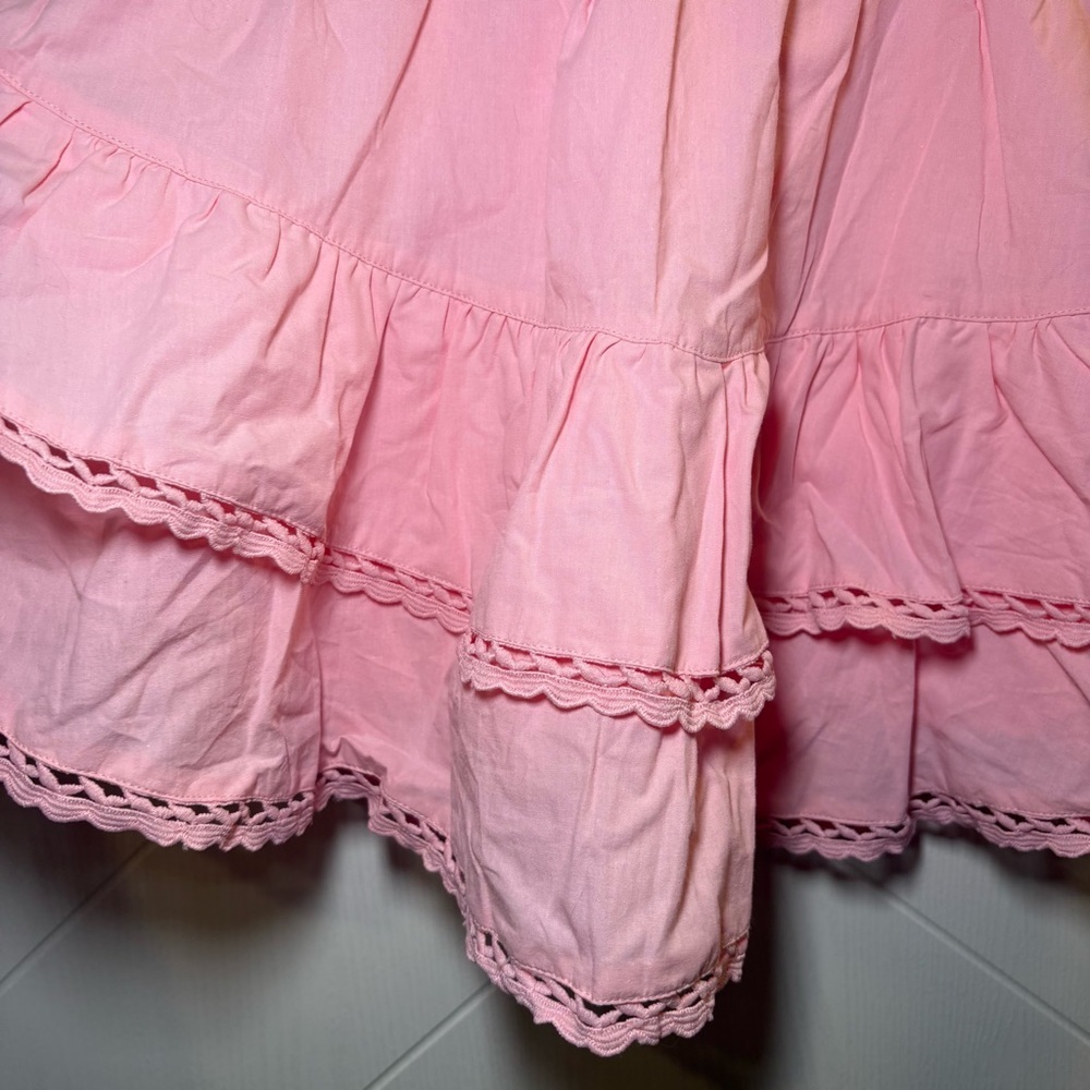 Pink‎ Boho Ruffle Skort Tiered Eyelet Trim Mini Skirt Coquette Cottagecore M - Picture 3 of 7